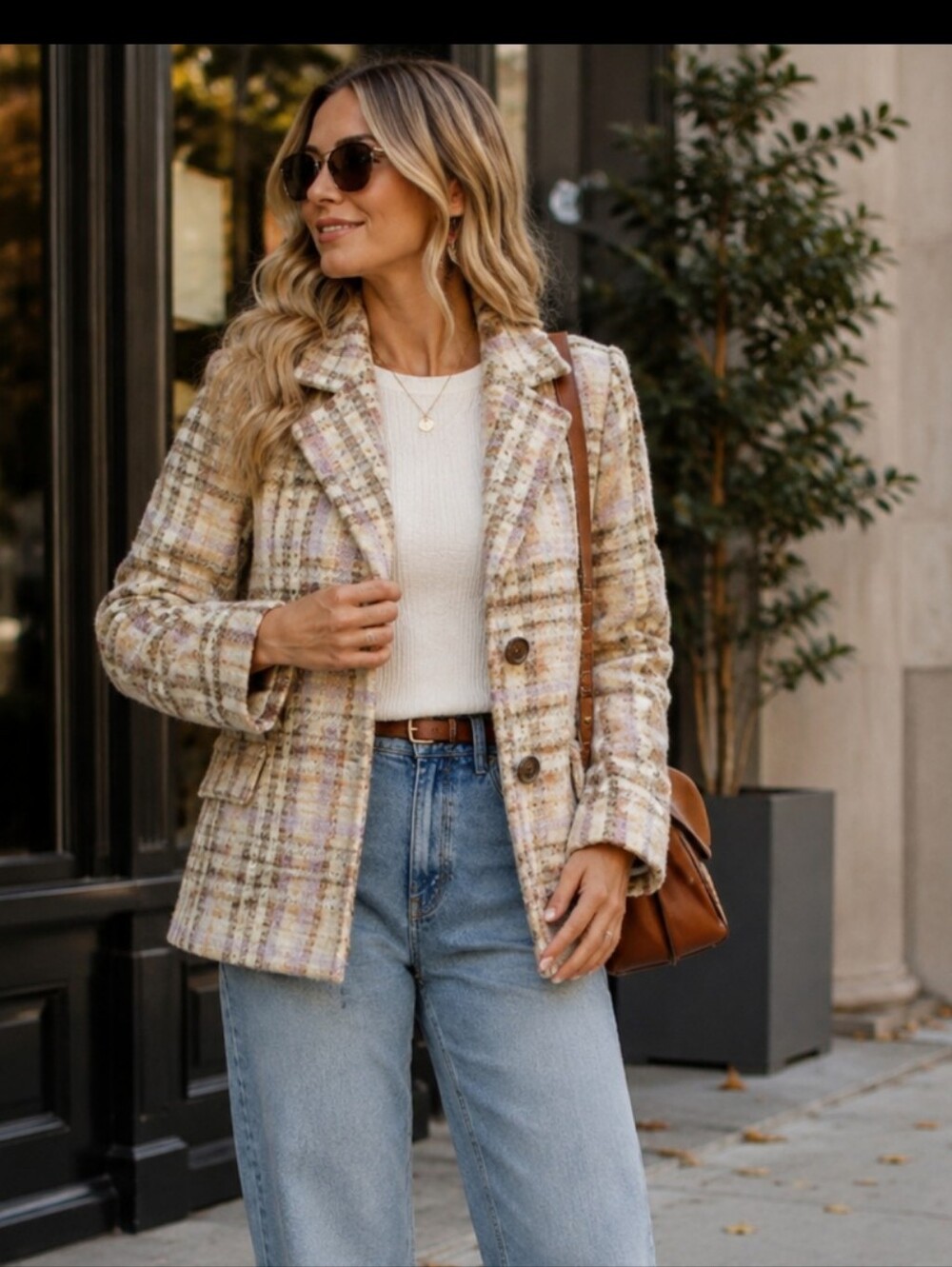 Sam Edelman Short Plaid Teddy Cream And Lavender Jacket